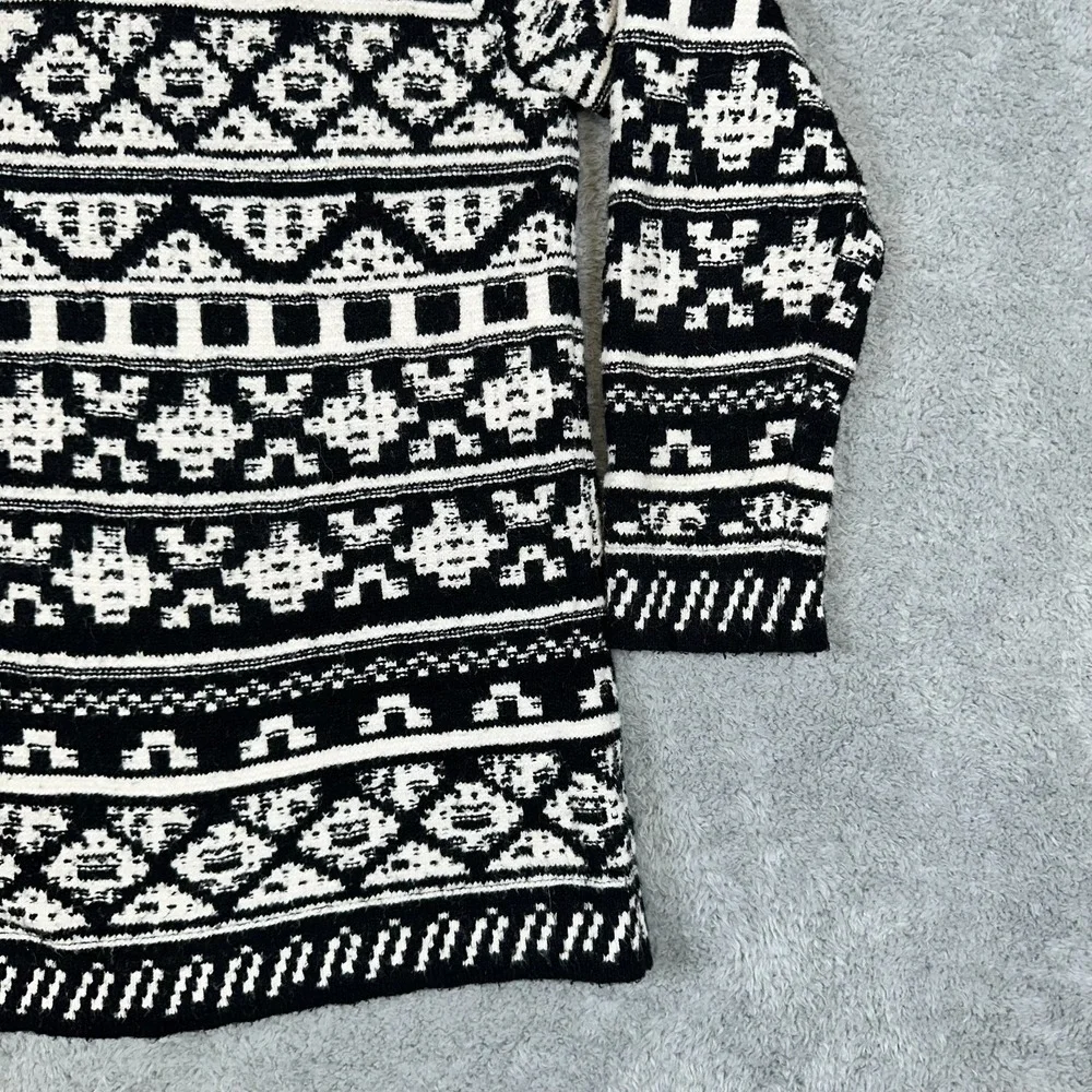 J.JILL Thick Knit Cotton Wool Blend Black & White‎ Pullover Mock Neck Sweater L